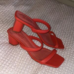 SCHUTZ Women's Vibrant Red Block Heels (Heel height 2.5inch)